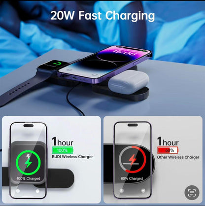 Wireless Charging Pad - 15 Watts Power Hub 3 in 1 by Volt and Vogue